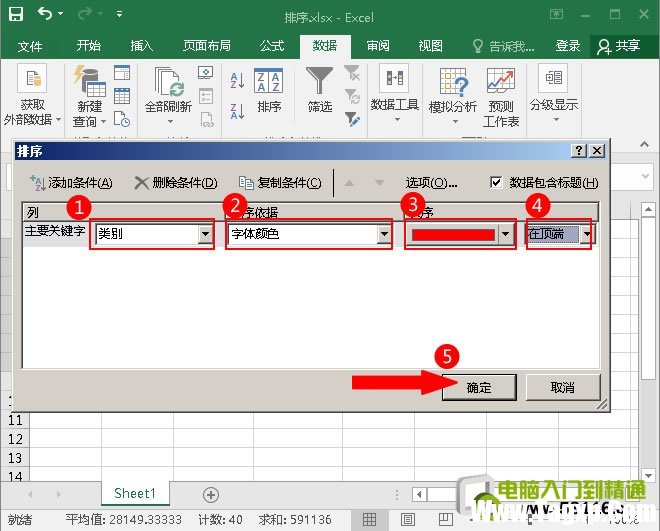 次序為紅色，位置設置為;在頂端”