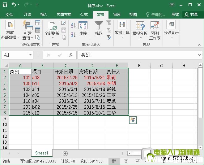 按字體顏色排序完成