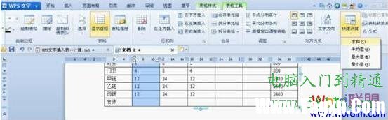 WPS文字中插入復(fù)雜表格數(shù)據(jù)快速計(jì)算