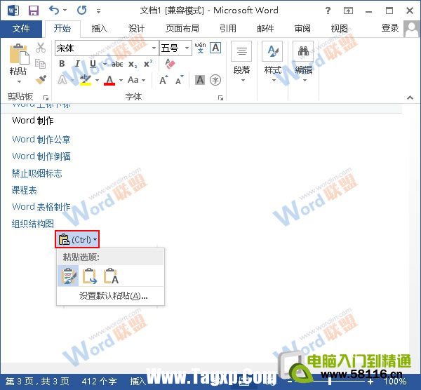 單擊粘貼選項(xiàng)