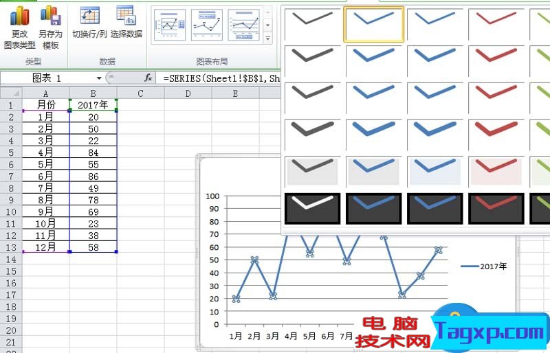 excel中如何制作不同顏色顯示的折線圖 excel折線圖怎么設(shè)置不同顏色顯示方法