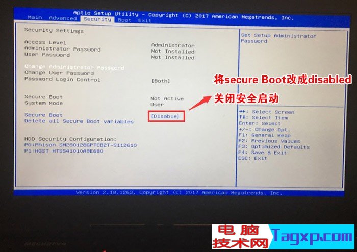 將Secure Boot 改成Disabled關(guān)閉安全啟動(dòng)