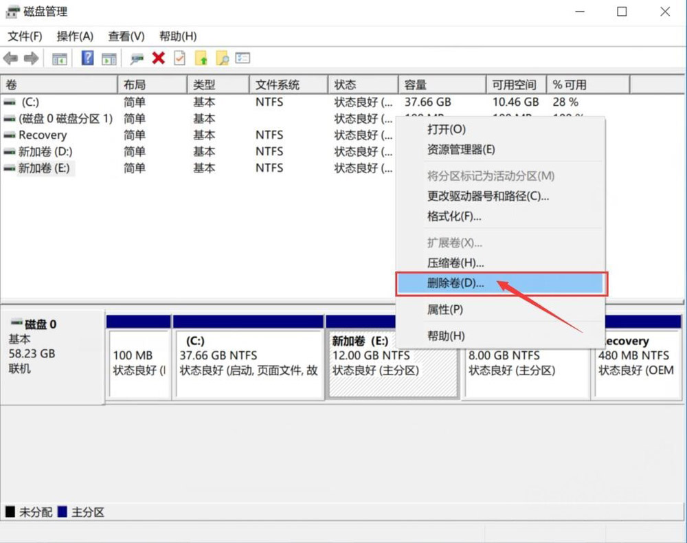 Windows10系統(tǒng)刪除磁盤分區(qū)及刪除卷的方法