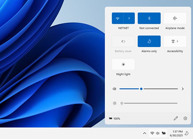 Windows 11 快速設置菜單