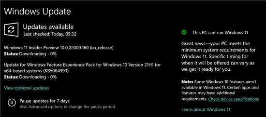 如果您的 PC 支持 Windows 11，Windows 10 21H2