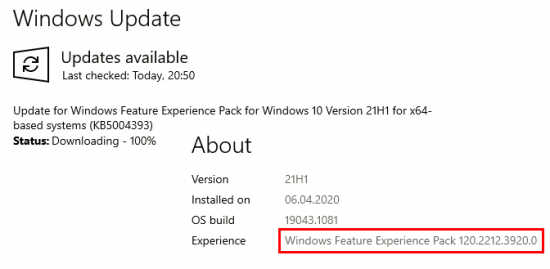 KB5004393 Windows 功能體驗(yàn)包