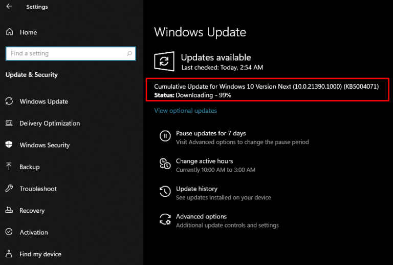 KB5004071 適用于Windows10 21