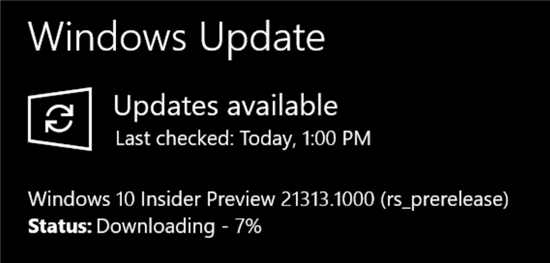 更新Windows10 Build 21313.1000 RS_PRERE
