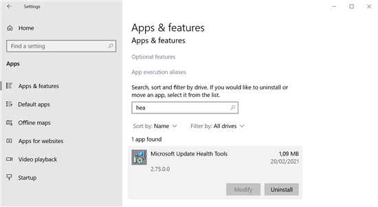 Windows10應(yīng)用程序Microsoft Update Health Tools是