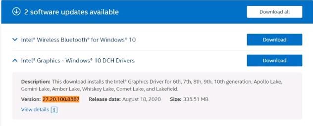 適用于Windows10的Intel圖形驅(qū)動(dòng)程序27.20.100.8587已發(fā)布