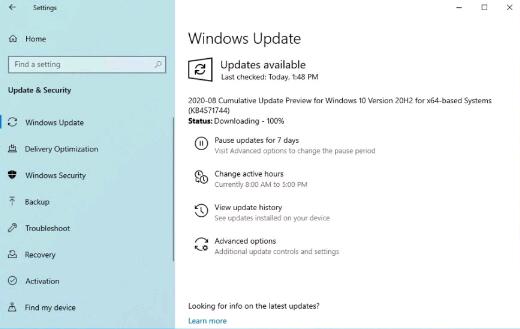 Beta通道中的Windows 10 20H2內(nèi)部版本19042.48