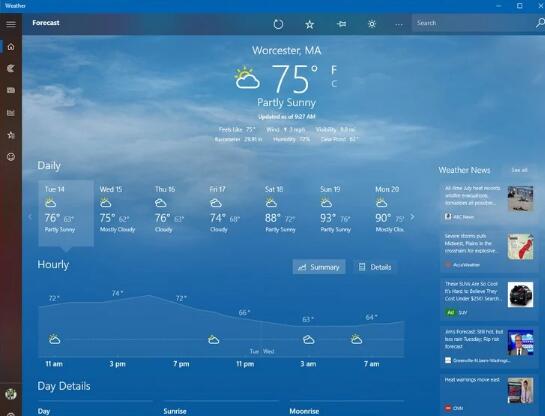 Windows10上的MSN Weather應(yīng)用程