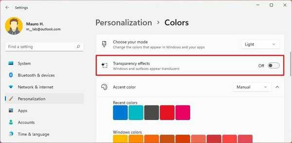如何在Windows11上禁用透明效果