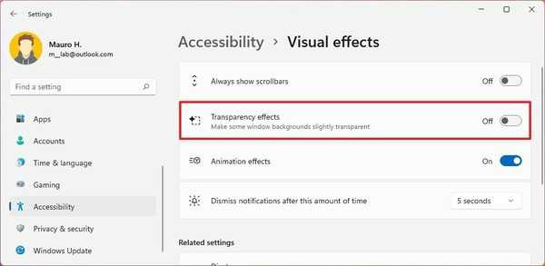 如何在Windows11上禁用透明效果