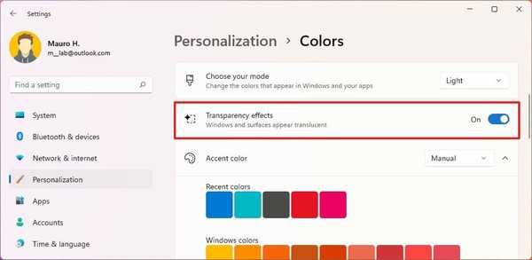 如何在Windows11上禁用透明效果