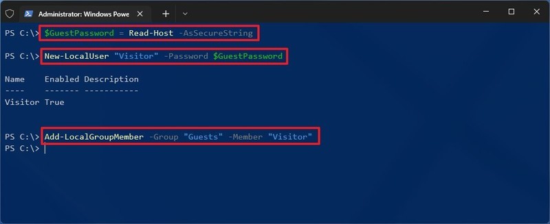 win11專業(yè)版中使用 PowerShell 創(chuàng)建來賓帳戶
