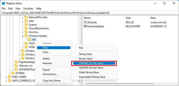 windows11最新注冊表禁用自動更新方法