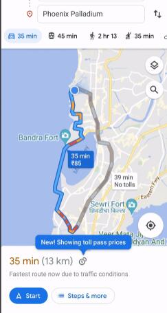 谷歌地圖增加了更準(zhǔn)確的收費(fèi)道路功能和交通道路詳情