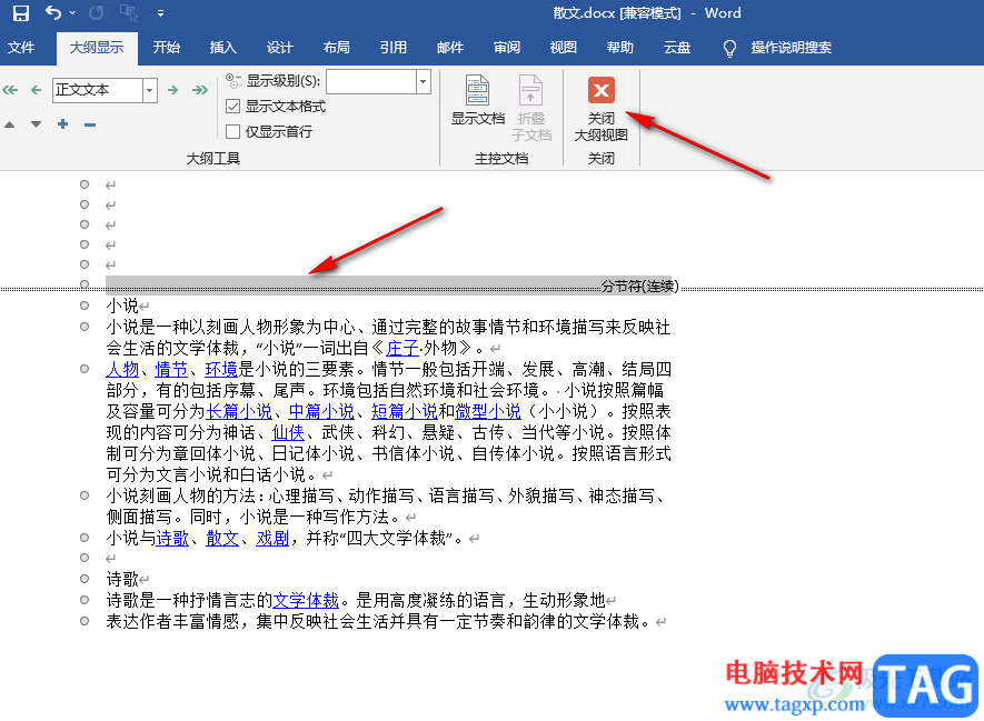 Word刪除分節(jié)符的方法