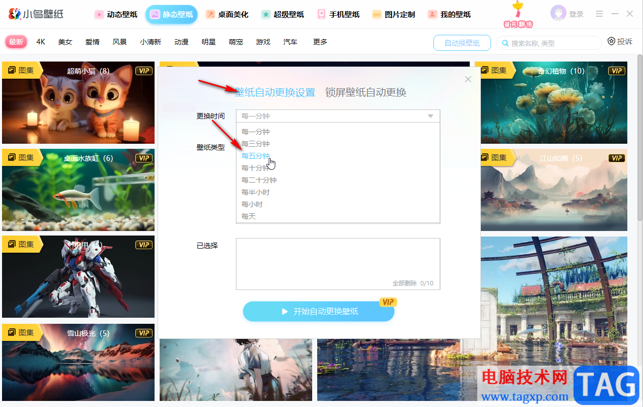小鳥壁紙?jiān)O(shè)置每隔5分鐘自動(dòng)切換壁紙的方法教程