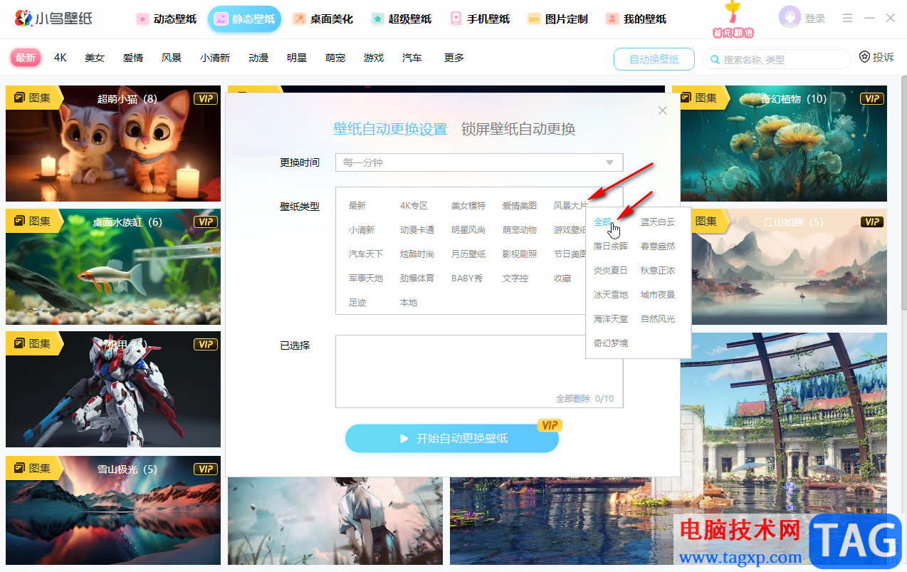 小鳥壁紙?jiān)O(shè)置每隔5分鐘自動(dòng)切換壁紙的方法教程
