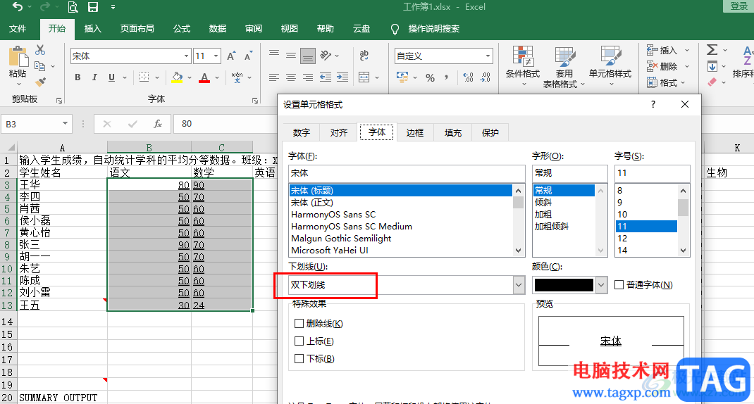Excel設(shè)置雙下劃線的方法