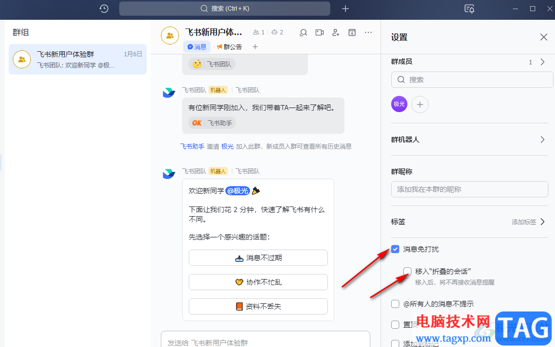 飛書設(shè)置群消息免打擾的方法
