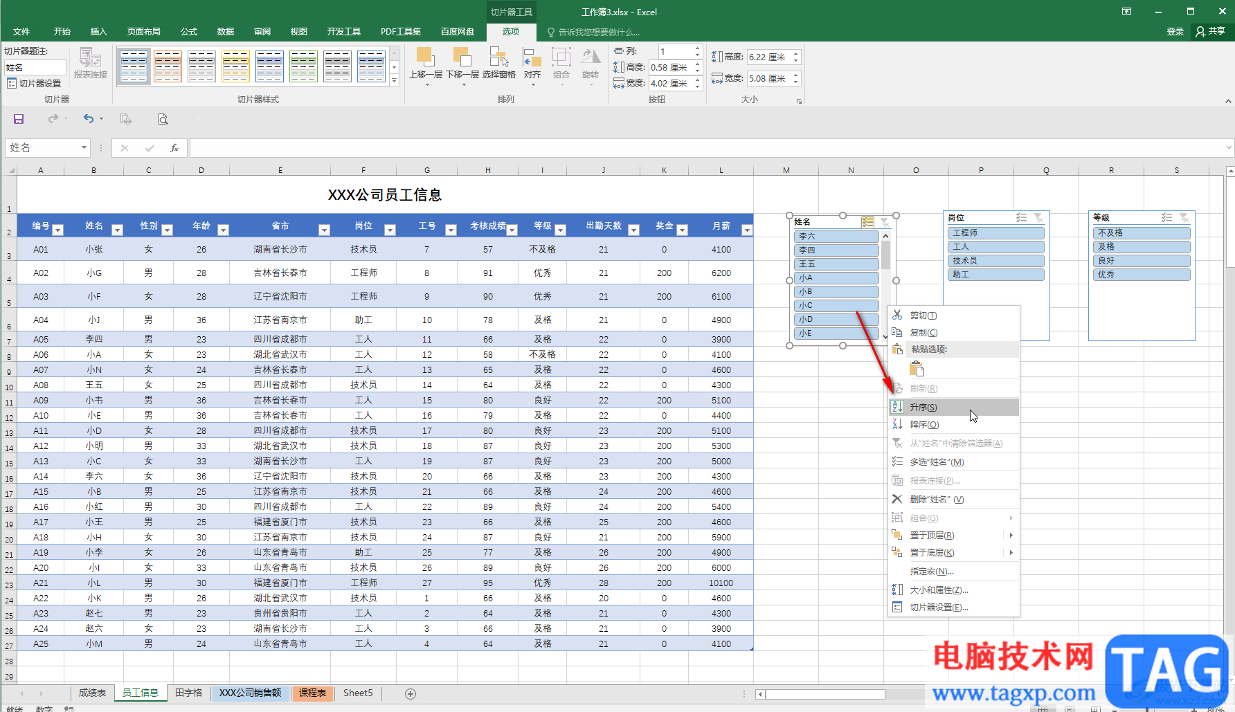 Excel表格排序切片器選項的方法教程