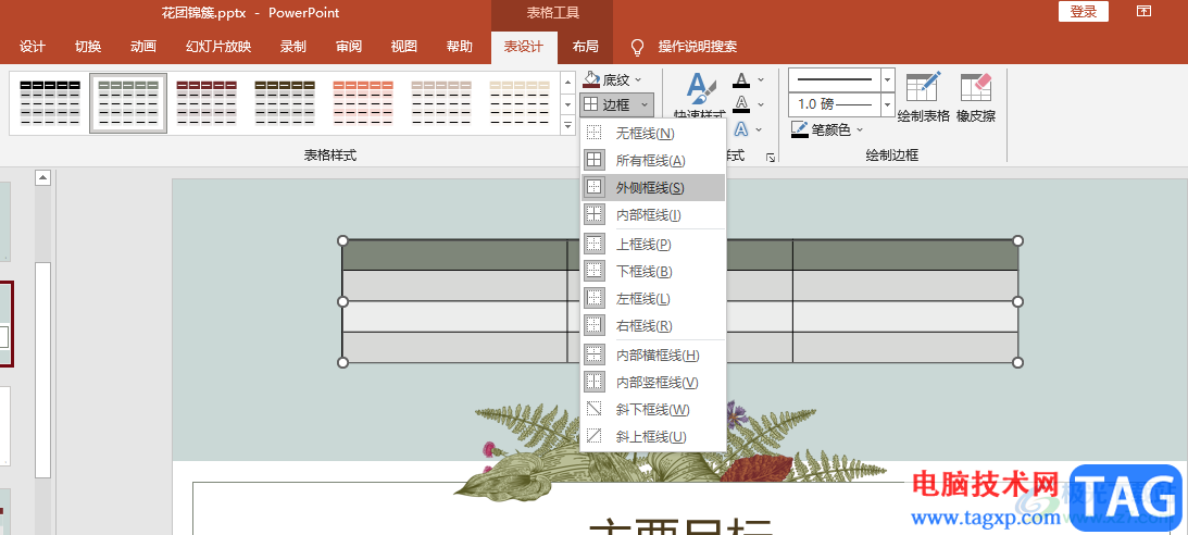 PPT給表格添加內(nèi)外框線的方法