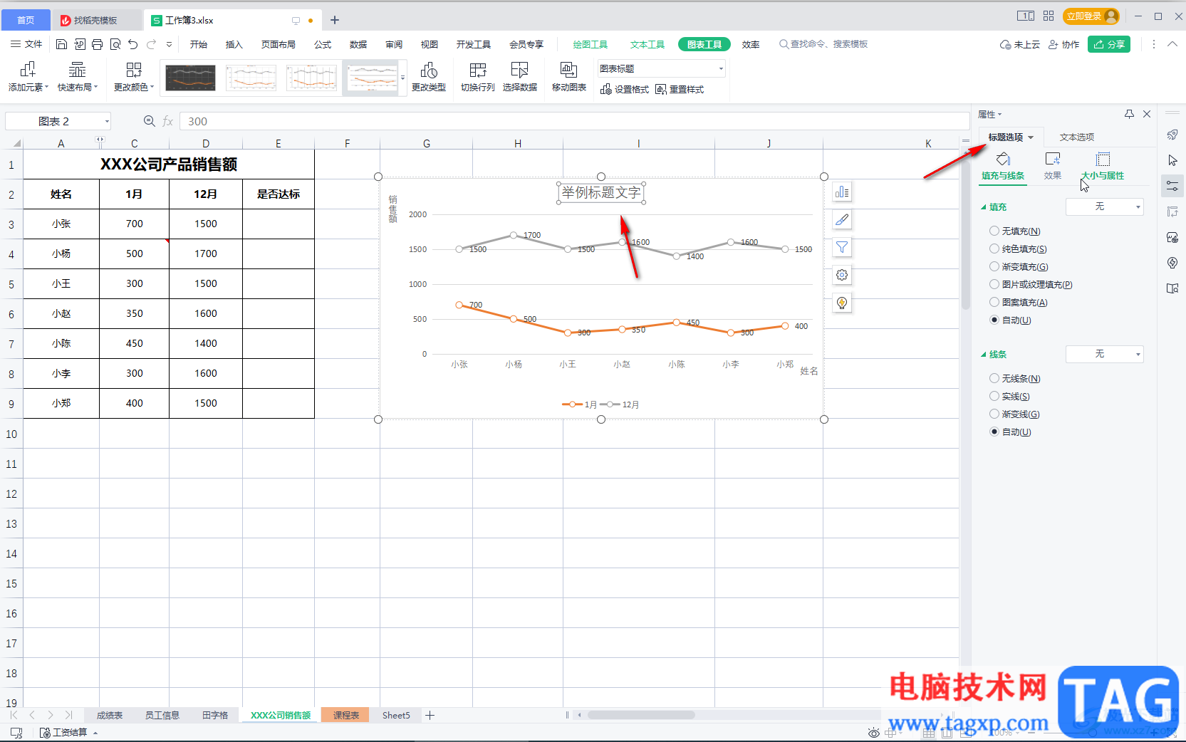 WPS表格中為圖表設(shè)置標題的方法教程