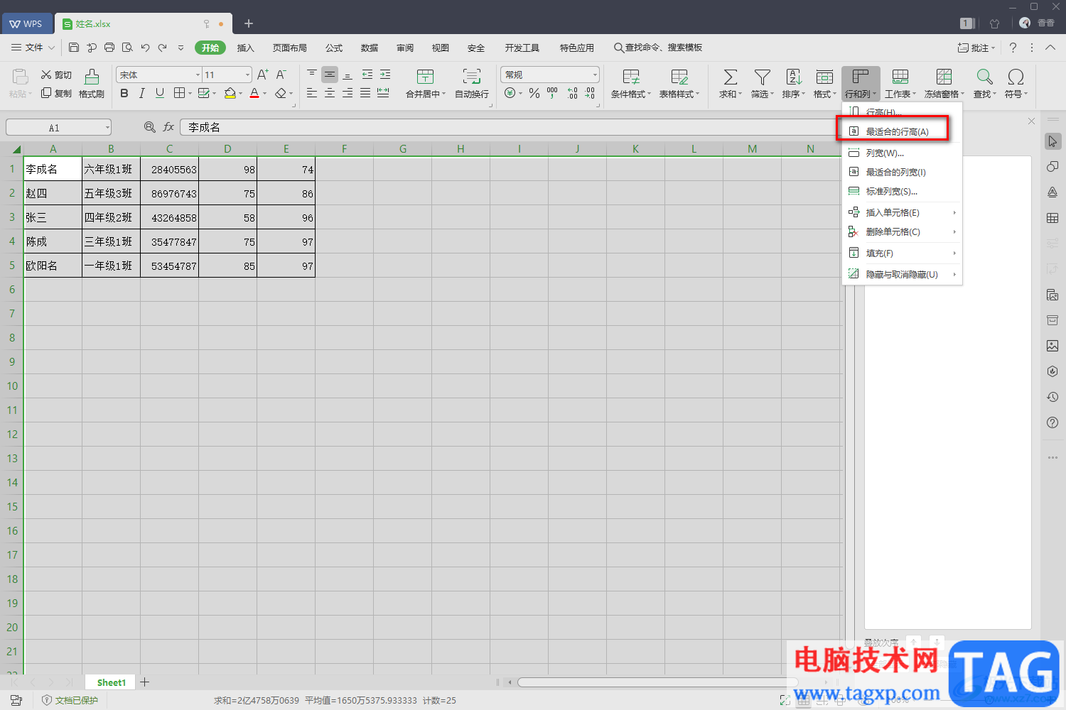 wps excel設(shè)置行高自動(dòng)適應(yīng)文字的方法