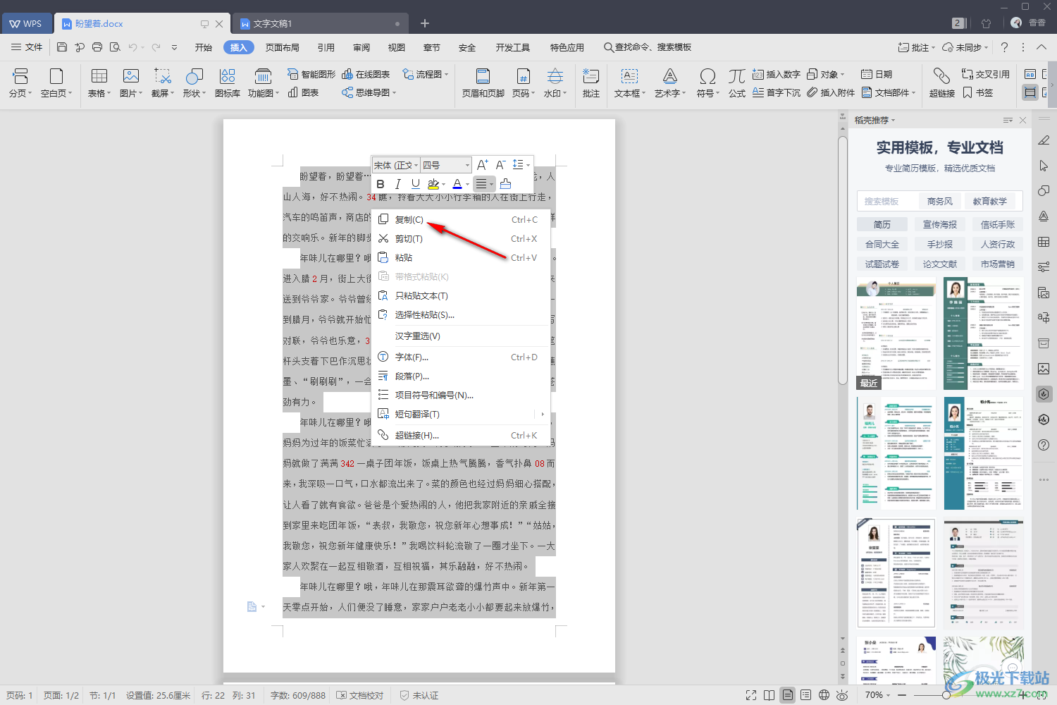 WPS Word設(shè)置復(fù)制整頁(yè)保留源格式的方法