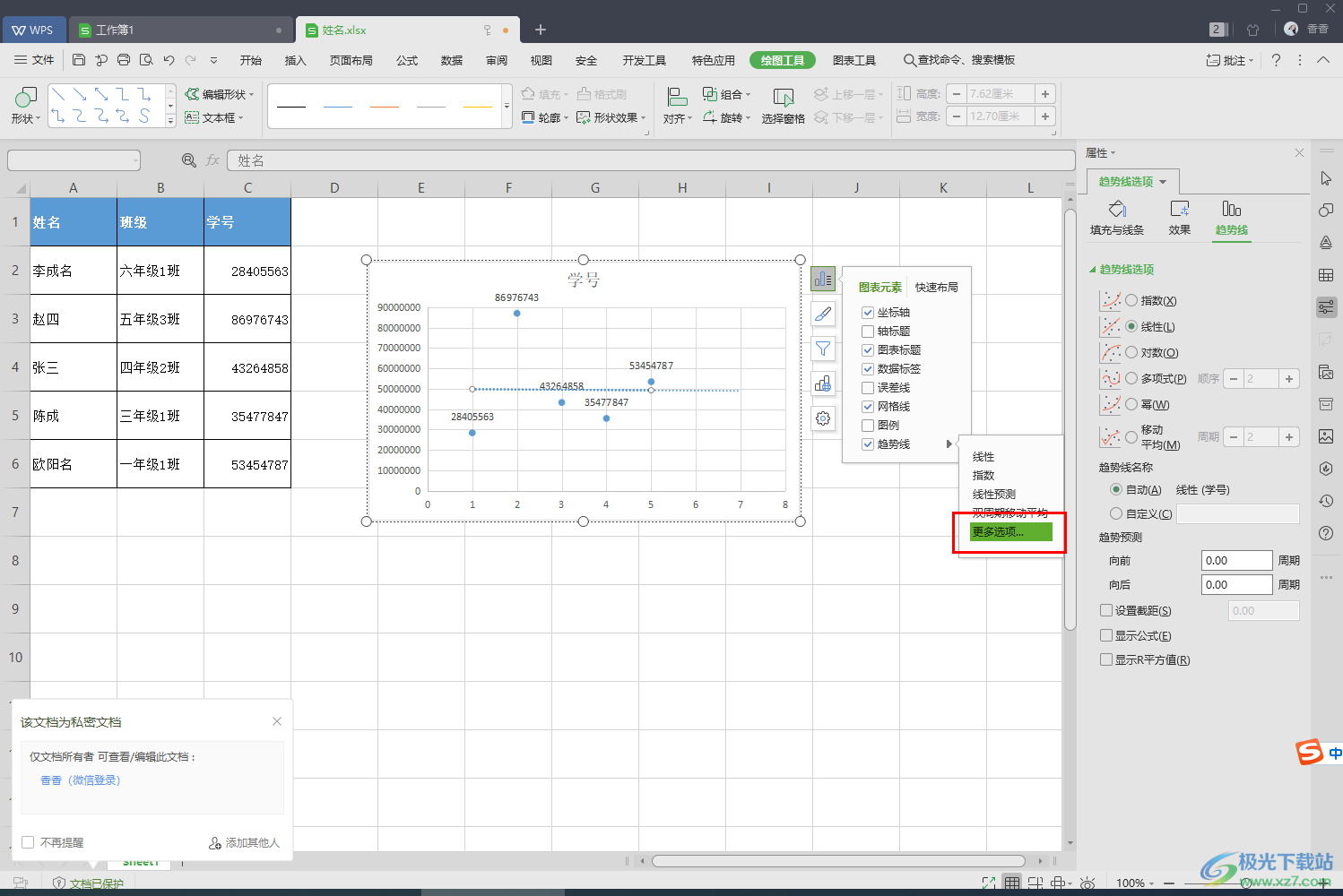 wps excel做線性關(guān)系圖的方法