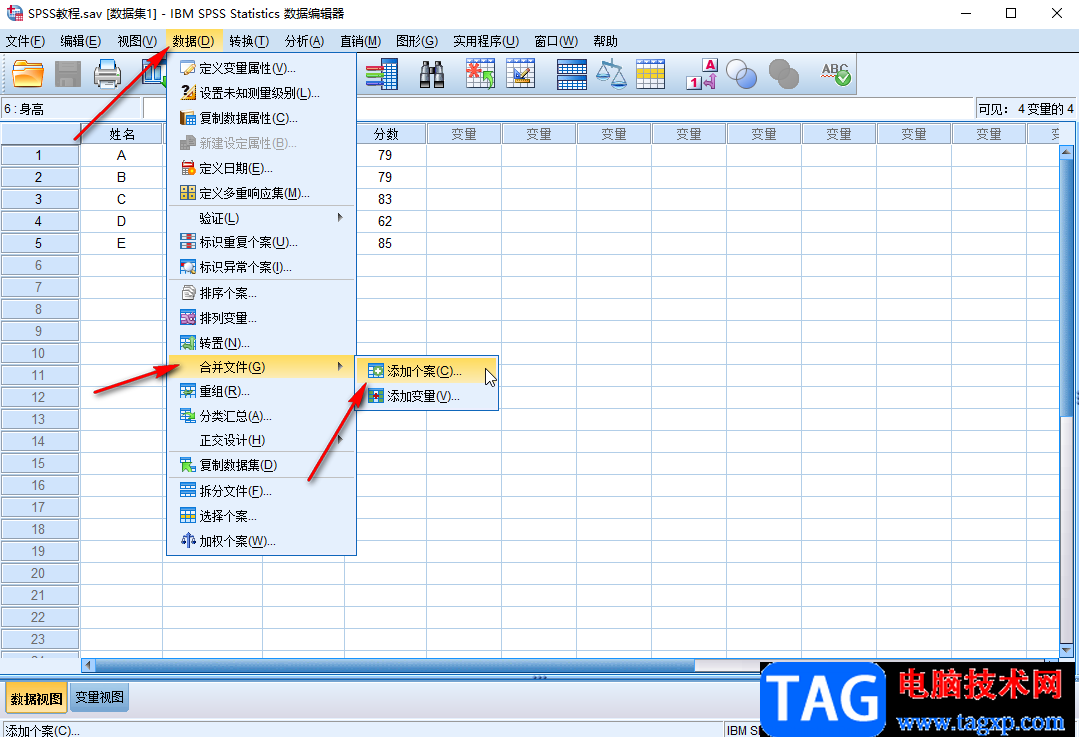 SPSS進(jìn)行數(shù)據(jù)個案合并的方法教程