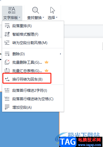 ?wps文檔設(shè)置換行符為回車的教程
