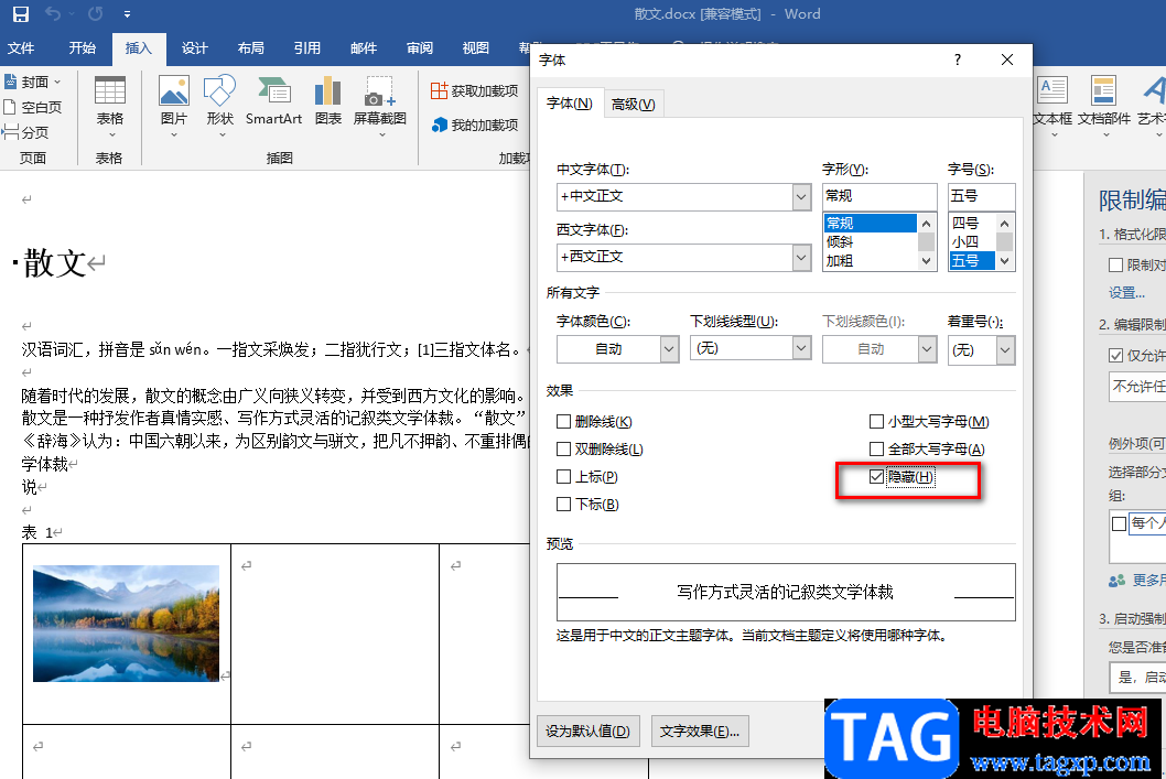 Word隱藏文字內(nèi)容的方法