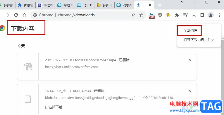 谷歌瀏覽器一鍵清除所有下載記錄的方法