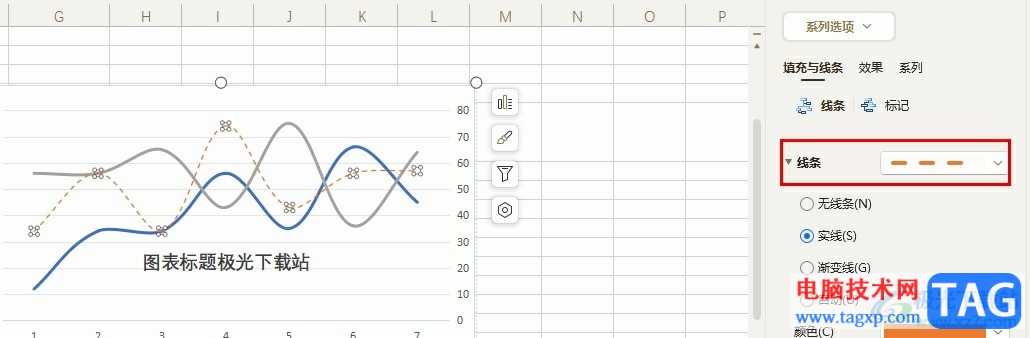 WPS Excel折線圖設(shè)置為虛線的方法