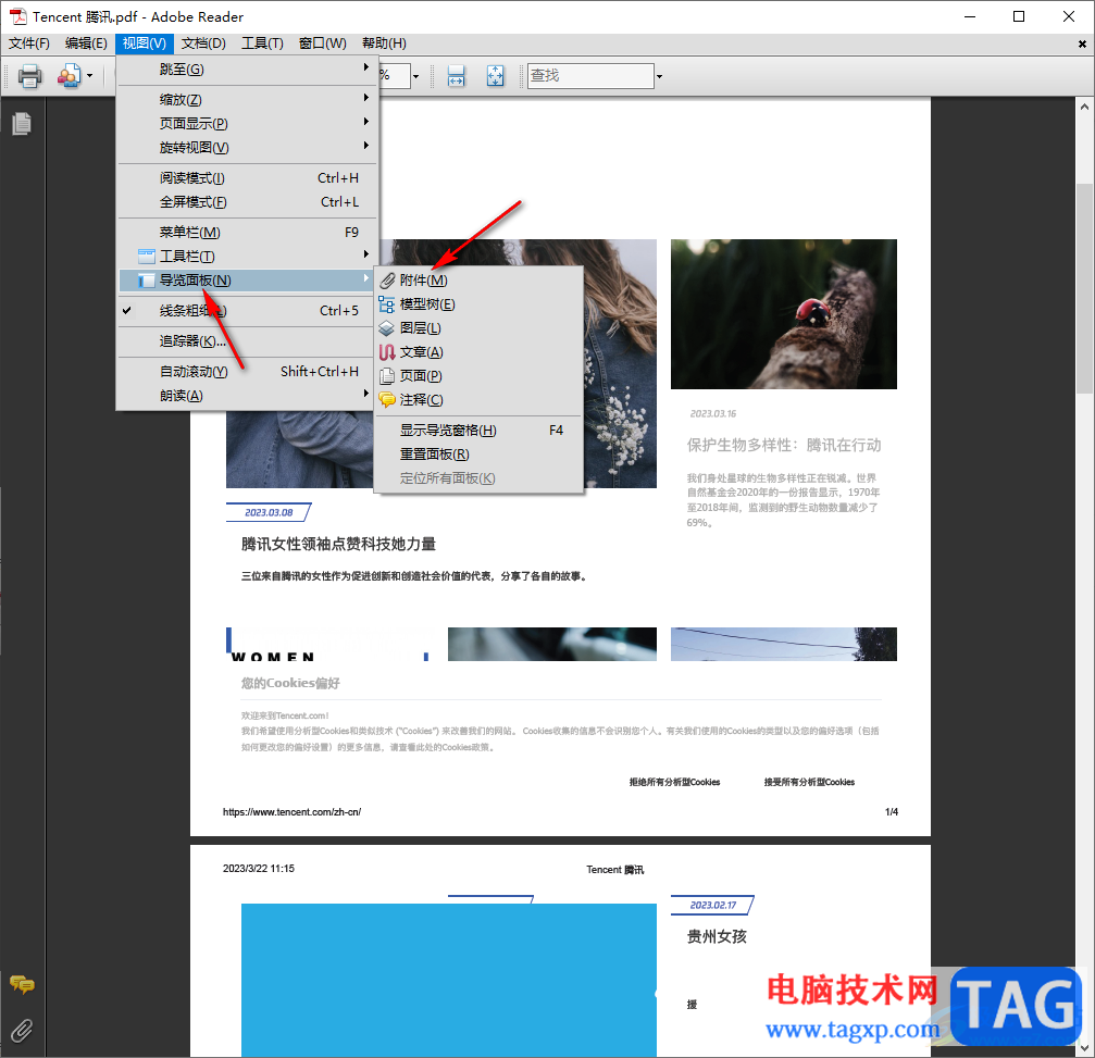 adobe reader 9.0打開附件欄的方法