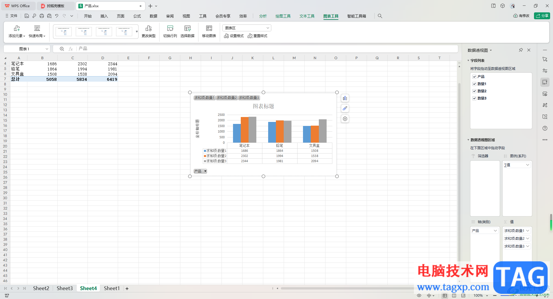 WPS Excel中添加數據透視圖的方法