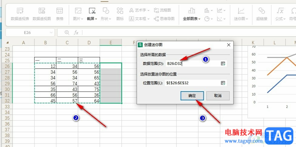 WPS Excel在表格中添加迷你盈虧圖的方法