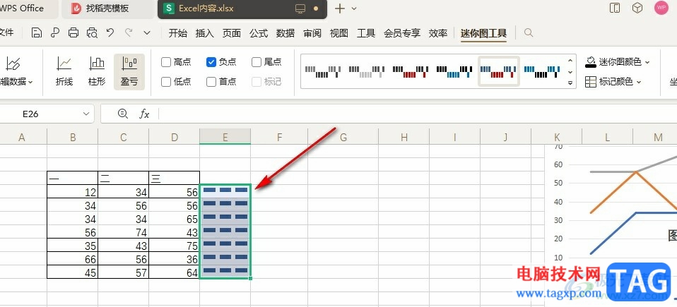 WPS Excel在表格中添加迷你盈虧圖的方法