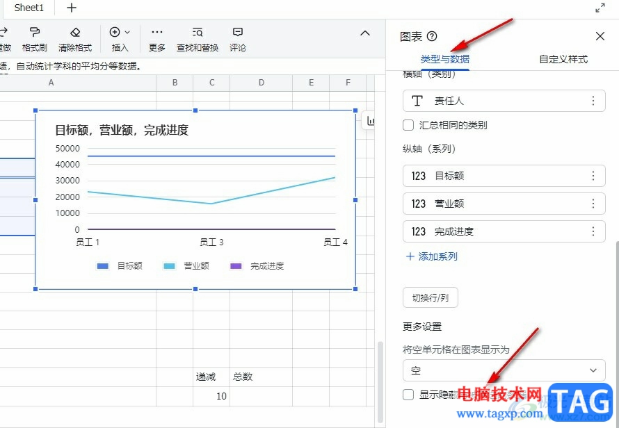 飛書在圖表中顯示被隱藏的數(shù)據(jù)的方法