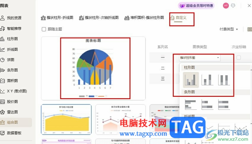 WPS Excel表格數據制作組合圖的方法
