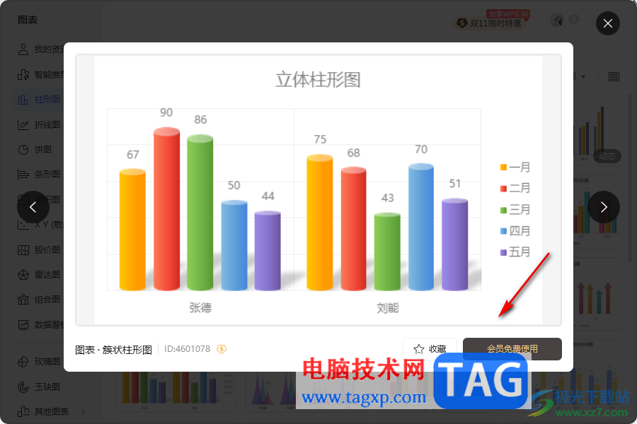 WPS Excel設(shè)置數(shù)據(jù)以簇狀圓柱圖顯示的方法