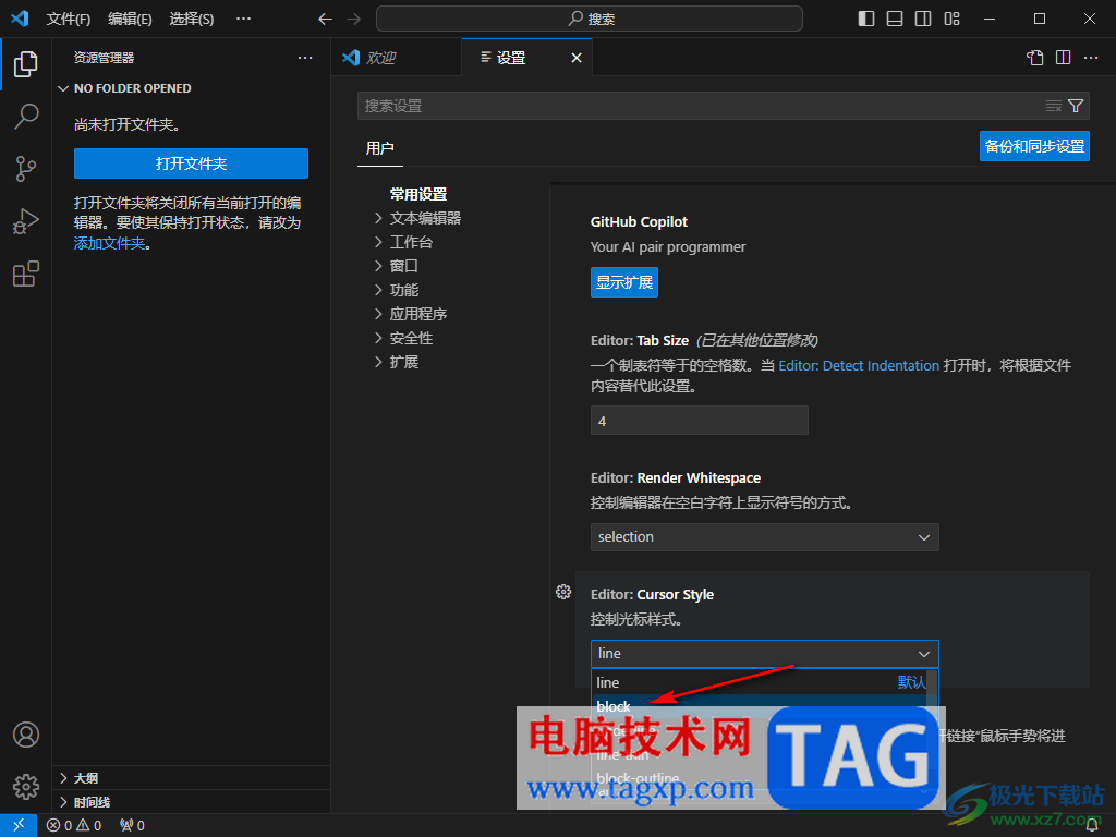 Visual Studio Code更改控制光標(biāo)樣式的方法