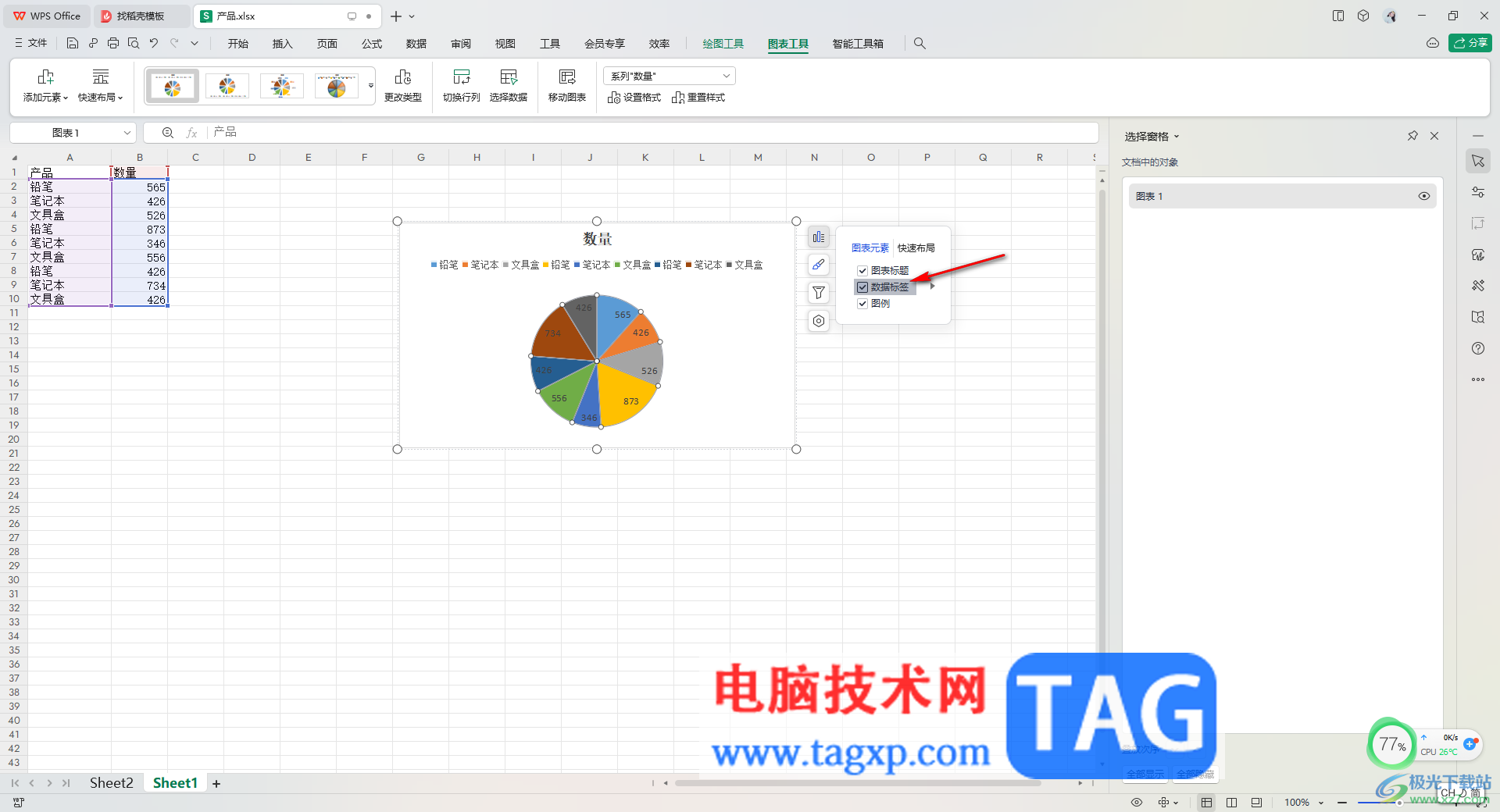 WPS Excel創(chuàng)建扇形圖的方法