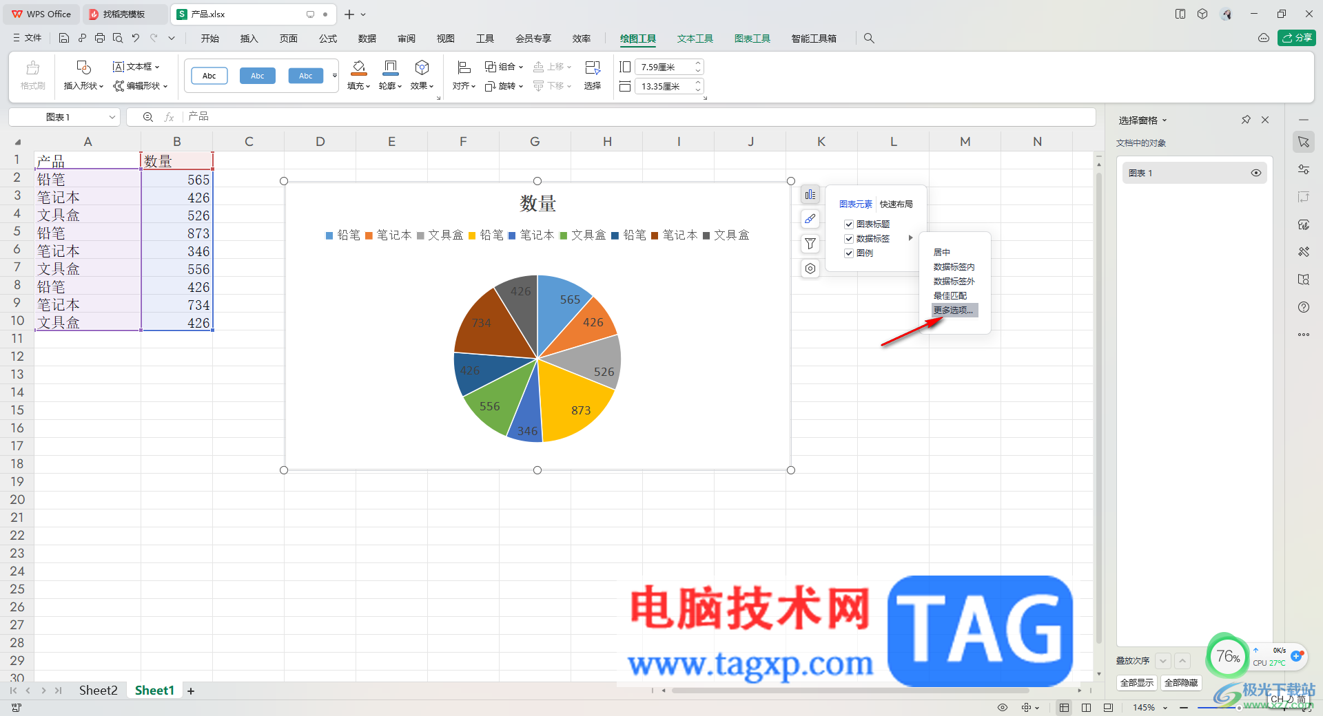 WPS Excel創(chuàng)建扇形圖的方法