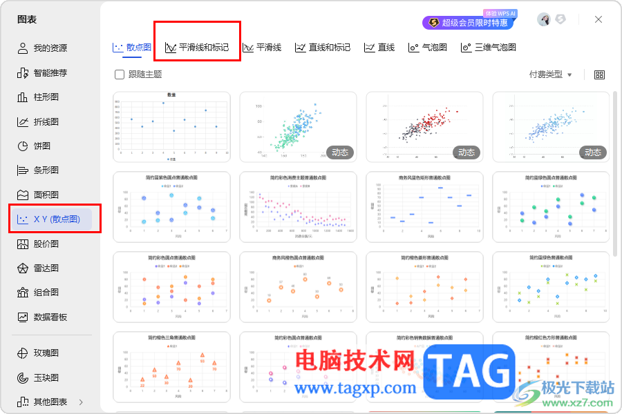 WPS Excel創(chuàng)建散點曲線圖的方法