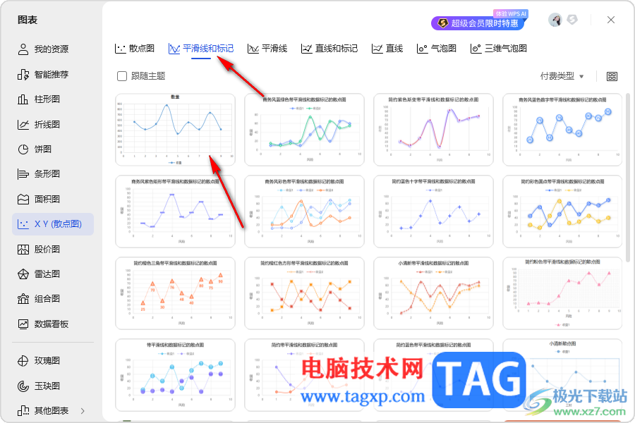 WPS Excel創(chuàng)建散點曲線圖的方法